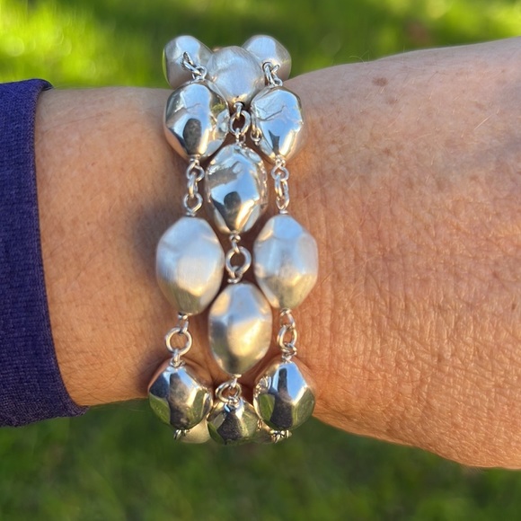 None Jewelry - Sterling Silver Italy Satin & High Polish Bead Bracelet W/Magnetic Closure
